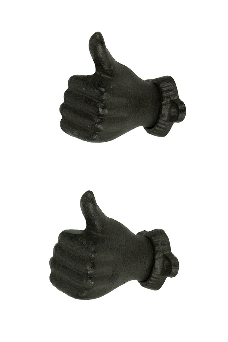 Brown Cast Iron Thumbs Up Hand Decorative Wall Hooks Set of 2 image number 0