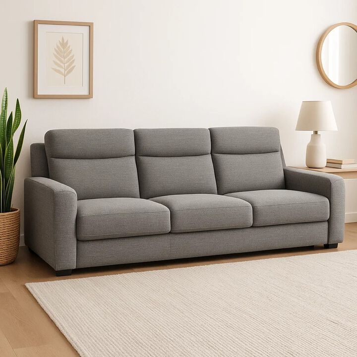 Cory Manual Recliner Sofa, 87 Inch, Solid Wood, Light Gray Polyester