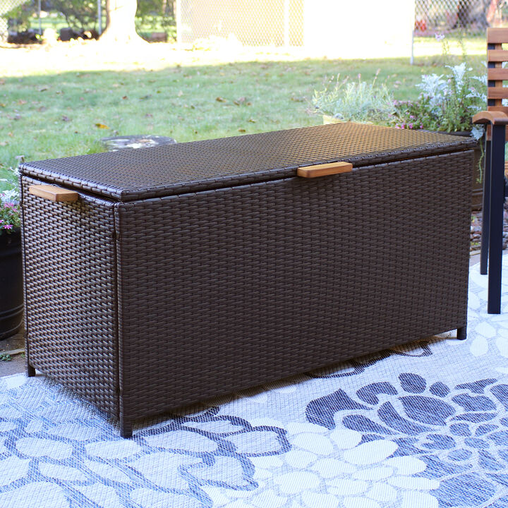 Sunnydaze Resin Wicker Indoor/Outdoor Storage Deck Box with Handles