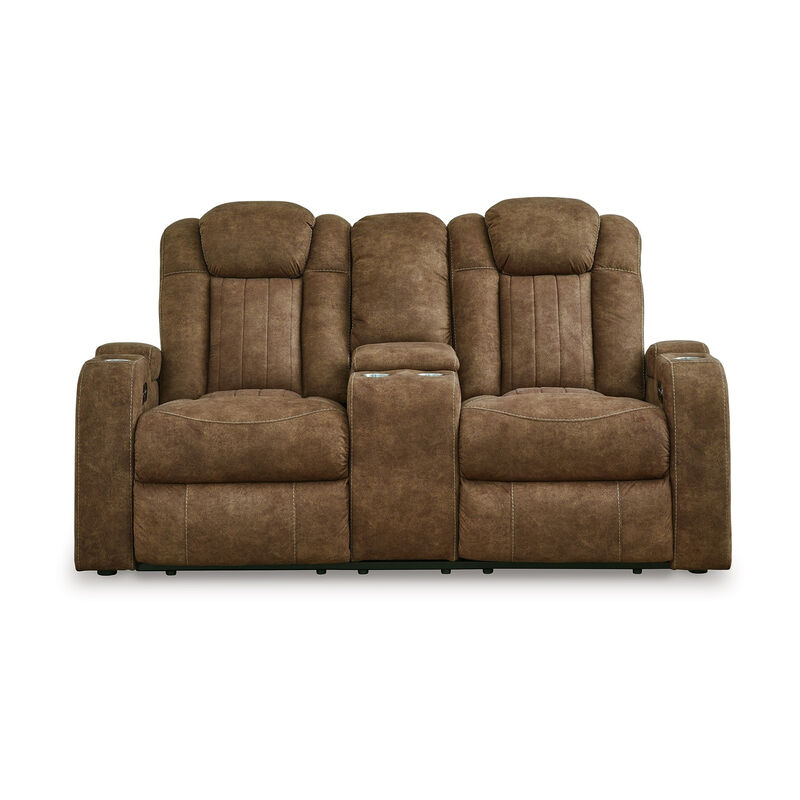 Zane Power Recliner Loveseat, Adjustable Headrest, Gray Faux Nubuck Suede image number 2