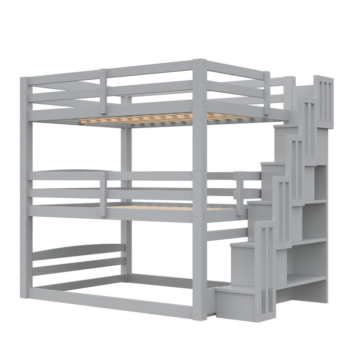 Merax Triple Bunk Bed with Storage Staircase