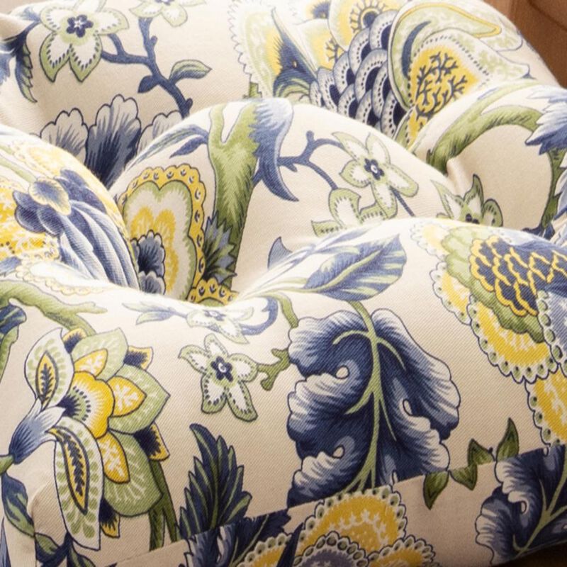 Ellis Cirtain Regency Jacobean Floral Soft Reversible Chair Polyester Fill Cushions Pad 15"x14" Blue