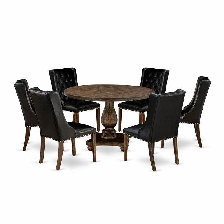 East West Furniture I2FO7-749 7Pc Dining Room Set - Round Table and 6 Parson Chairs - Distressed Jacobean Color