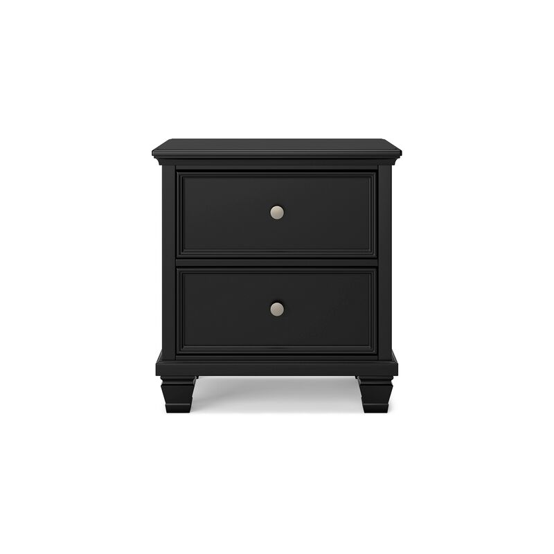 Lemo Nightstand, 2 Wide Drawers, Nickel Round Knobs, Black Solid Wood - Benzara
