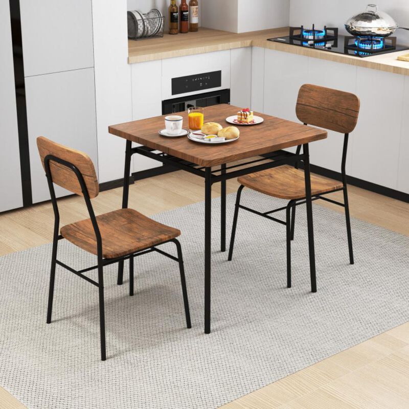 Hivvago 3 Pieces Dining Table Set for 2 Wood Square Table with Metal Frame