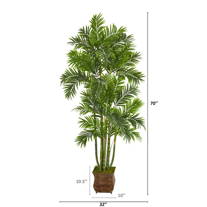 HomPlanti 70 Inches Areca Palm Artificial Tree in Metal Planter