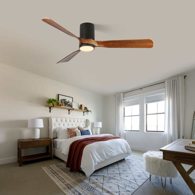 ELEMENT ACE Contemporary Indoor Outdoor LED Ceiling Fan with Wood Blades and Remote Control image number 4