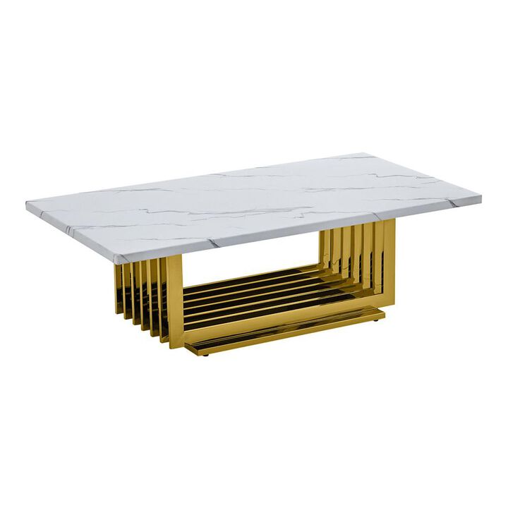 Best Quality Furniture White marble top coffee table with gold color stainless steel base