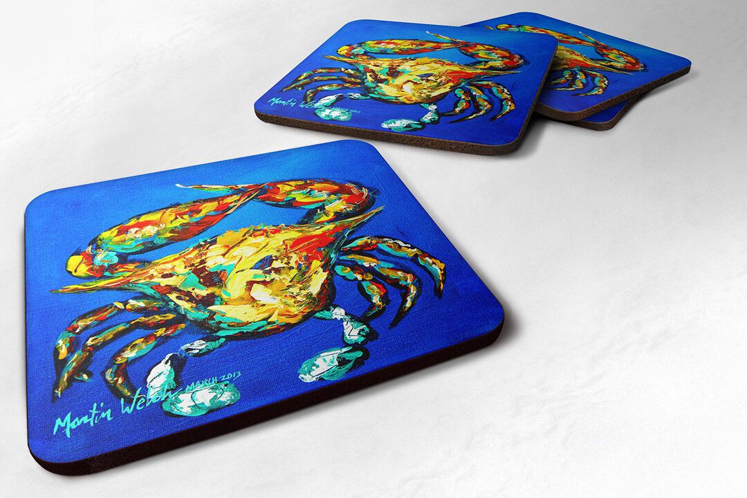 Caroline's Treasures MW1021FC Crab Criss Crow Foam Coasters (Set of 4), 3.5 H x 3.5 W, Multicolor