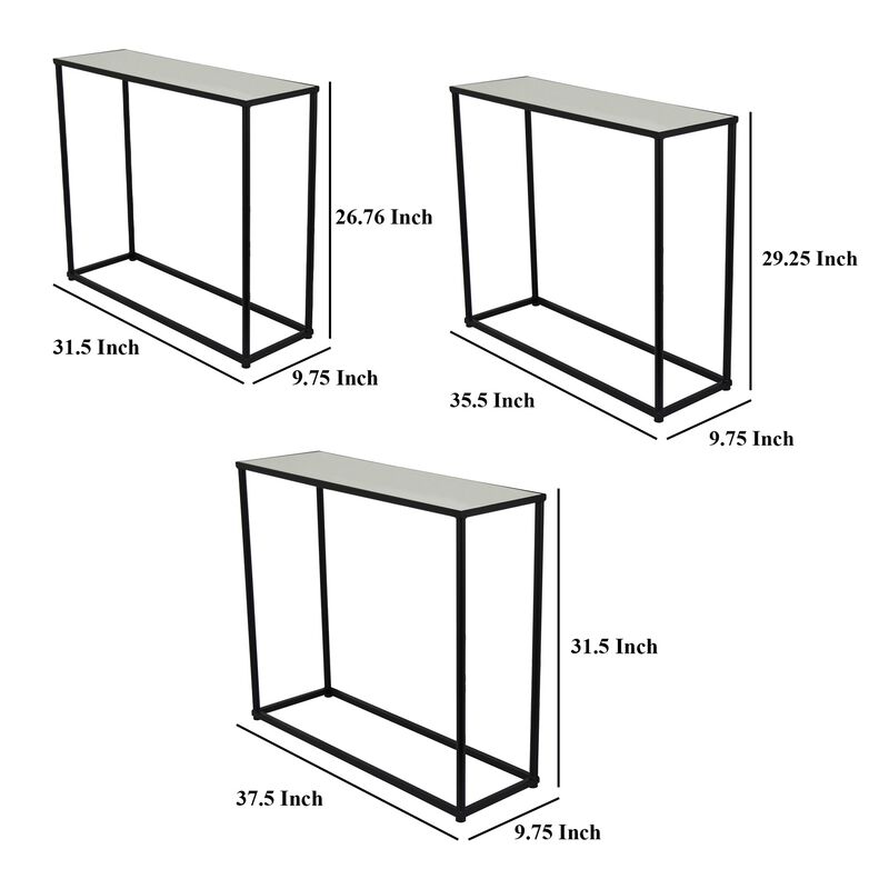 Kellie Nesting Plant Stand Table Set of 3, Black Metal, Glass Tops - Benzara