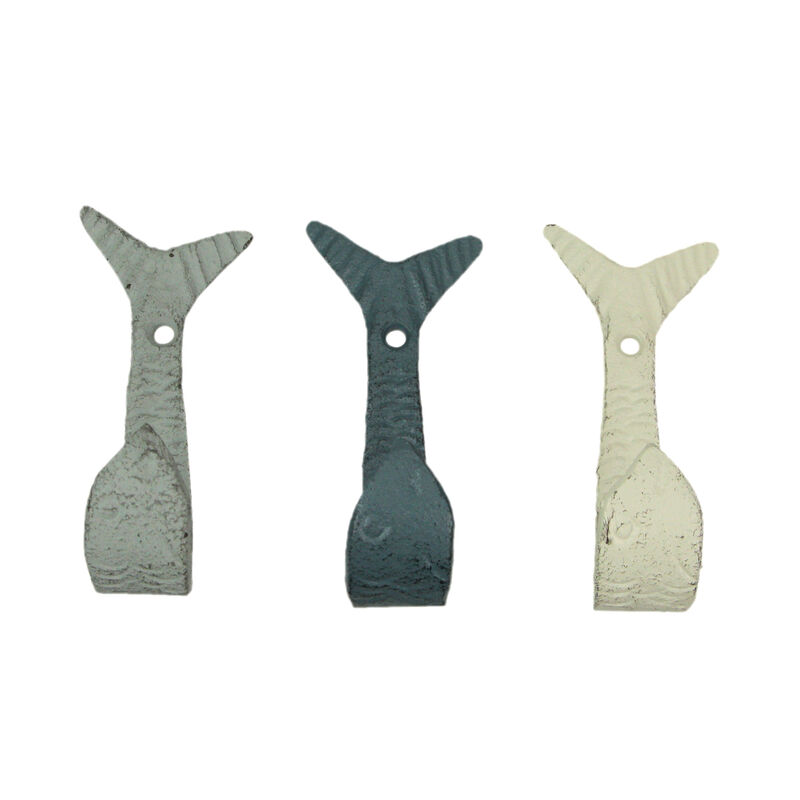 Set of 3 Cast Iron Flipping Fish Wall Hooks 4 Inches Long&ndash; Easy to Hang - Blue ,Gray, White - Coastal Decor Perfection for Beach Towels, Keys or Coats image number 1