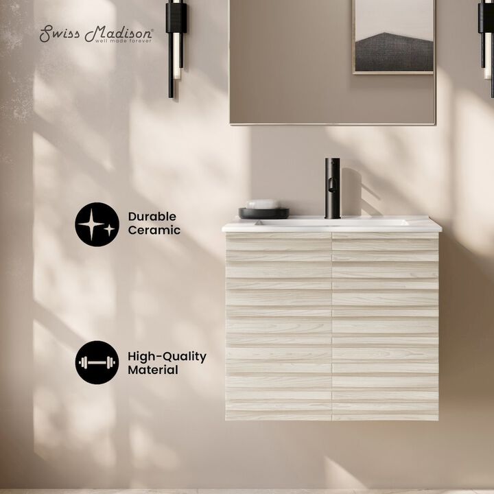 Cascade 24" Wall-Mounted Bathroom Vanity in White Oak with Sink Top
