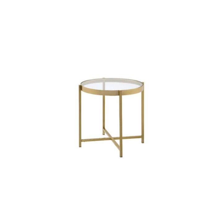 Glass and Metal Round End Table, Modern Accent Table for Living Room or Bedroom