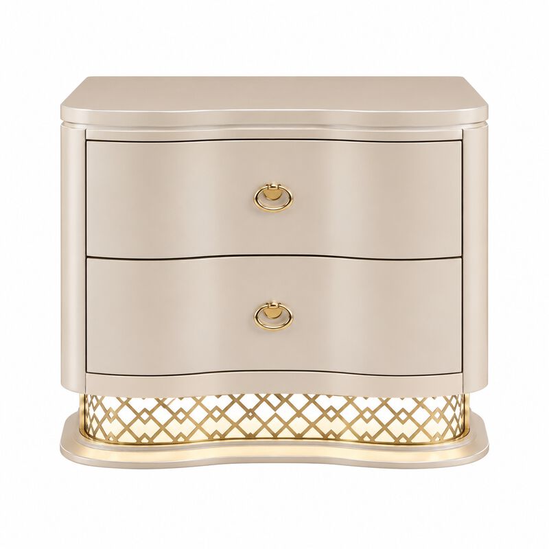 Flora LED Nightstand with 2 Drawers, Curved Design and Ring Pulls image number 0