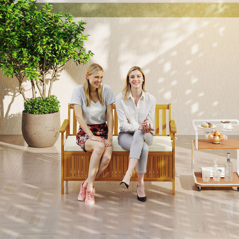 Hivvago 2-Seater Outdoor Garden Bench with Storage Acacia Wood image number 7