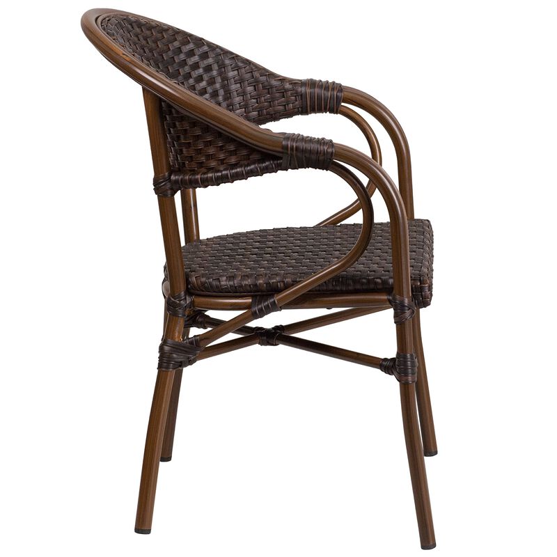 Flash Furniture Milano Series Dark Brown Rattan Restaurant Patio Chair with Red Bamboo-Aluminum Frame