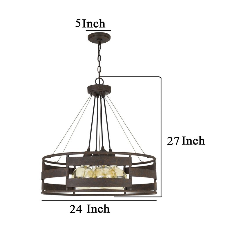 Frot 24 Inch Chandelier w Light Bulbs, Suspended Cable Design, Rust - Benzara