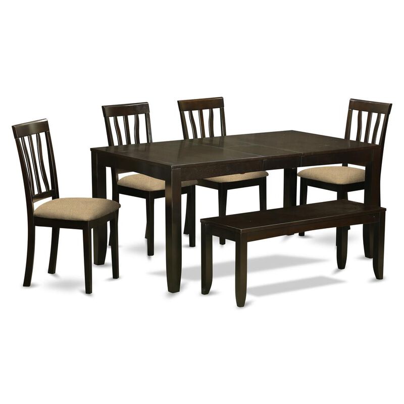 6 PC Dining set with bench-Dining Table with Leaf and 4 Dining Chairs Bench