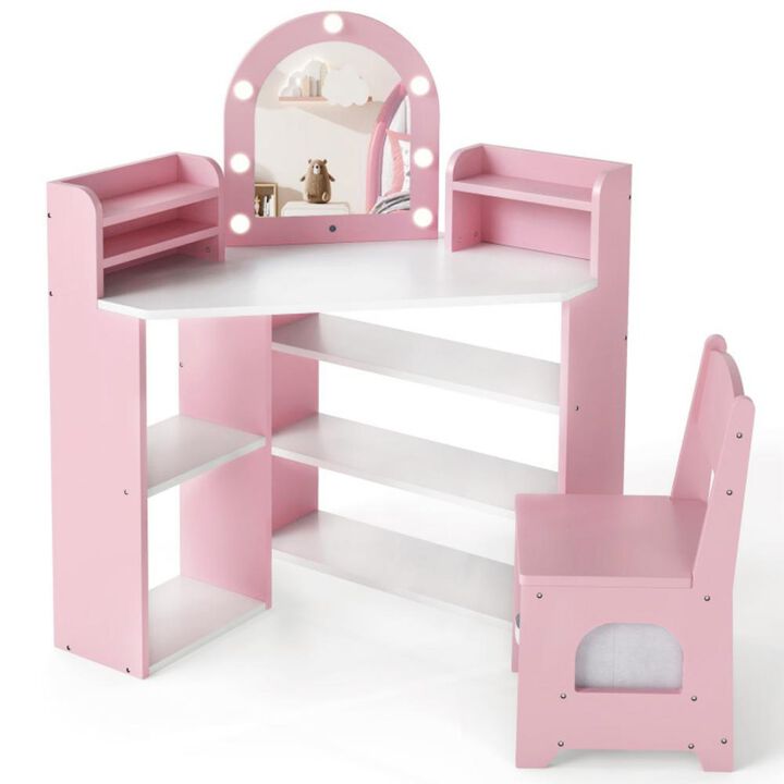 Kids 2 In 1 Vanity Table with Lights for Toddlers Age 3 and Up