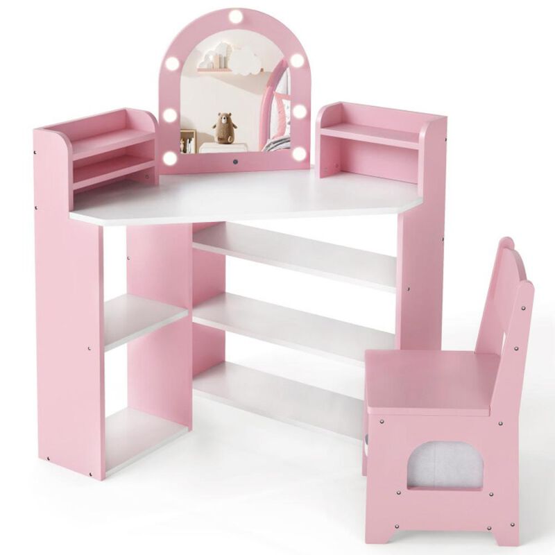 Kids 2 In 1 Vanity Table with Lights for Toddlers Age 3 and Up image number 0
