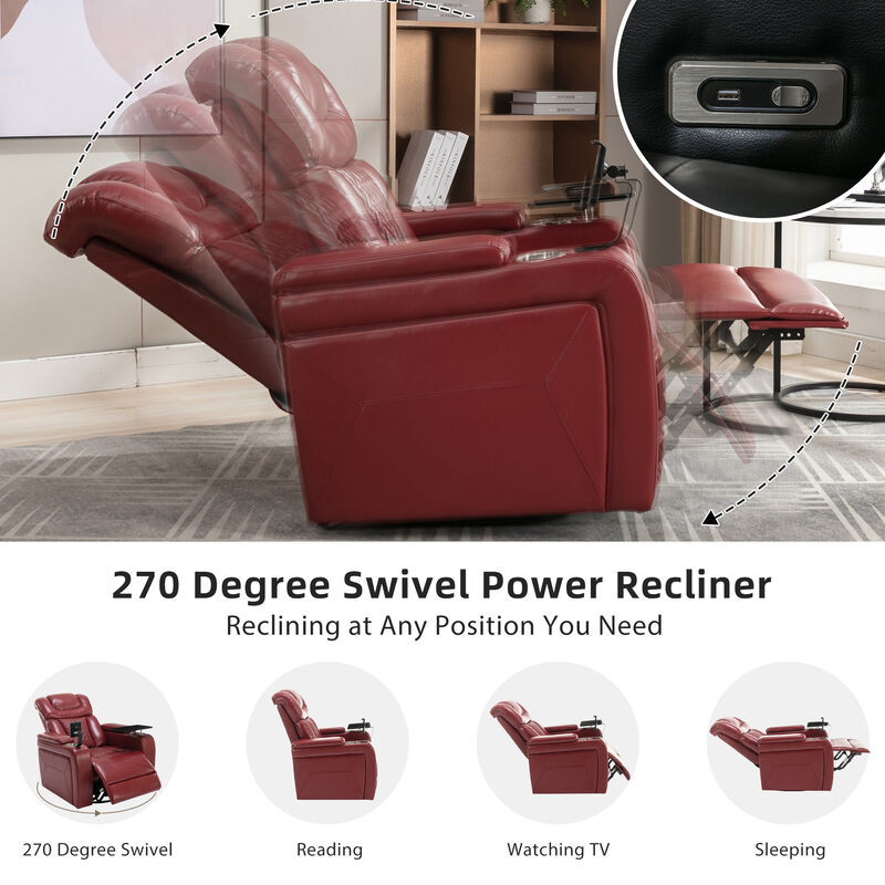 Merax 270 Degree Swivel PU Leather Power Recliner Individual Seat Home Theater Recliner with Comforable Backrest image number 4