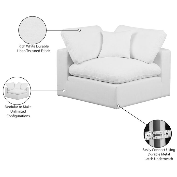 Meridian Furniture Comfy White Linen Textured Fabric Modular Corner Chair