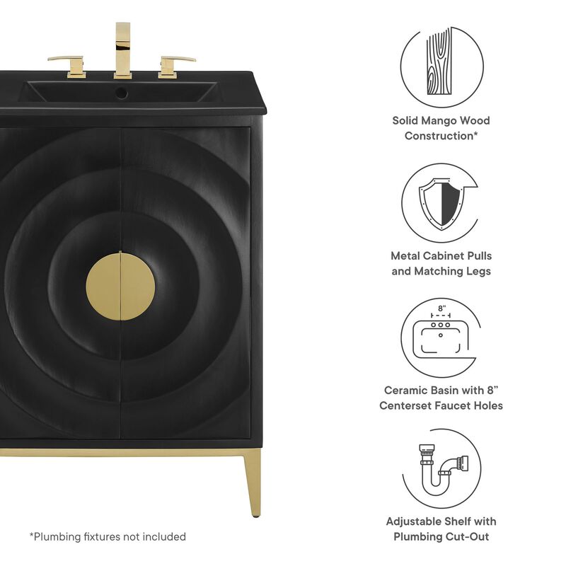 Modway Beau 24 Inch Wood Bathroom Vanity Cabinet in Black Black image number 3