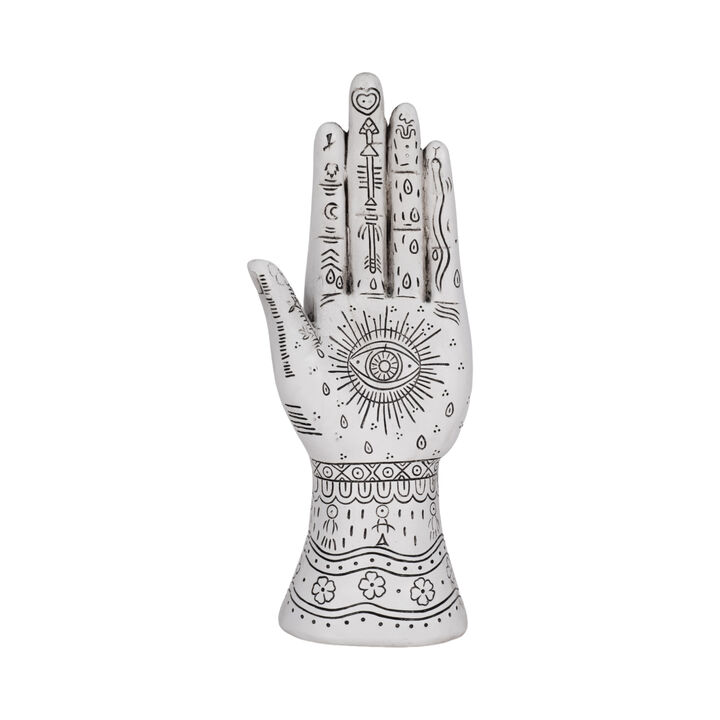 Resin, 10" Tattoo Hand, White