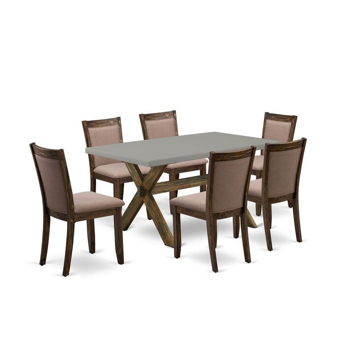 East West Furniture 7-Pc Dinette Room Set - 6 Padded Parson Chairs and 1 Modern Kitchen Table (Distressed Jacobean Finish)