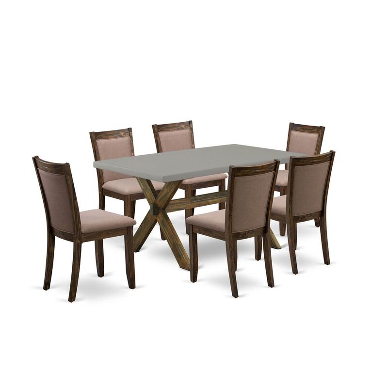 East West Furniture 7-Pc Dinette Room Set - 6 Padded Parson Chairs and 1 Modern Kitchen Table (Distressed Jacobean Finish)