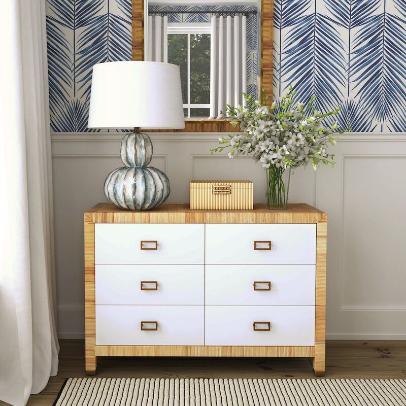 Butler Specialty Corfu 6 Drawer Natural Rattan Double Dresser, Natural and White image number 8