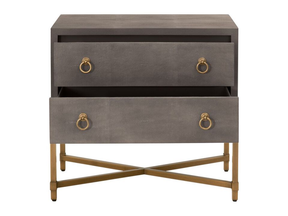 Dual Tone 2 Drawer Nightstand with Ring Pulls, Gray and Gold - Benzara
