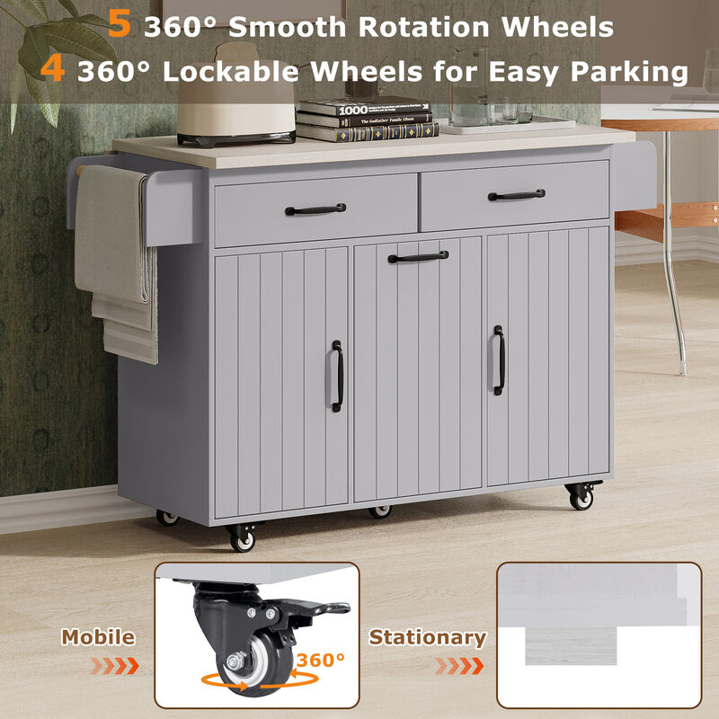 Merax Rolling Kitchen Island with Tilt-Out Trash Cabinet, Drop Leaf, 2 Drawers, 2 Cabinets image number 5