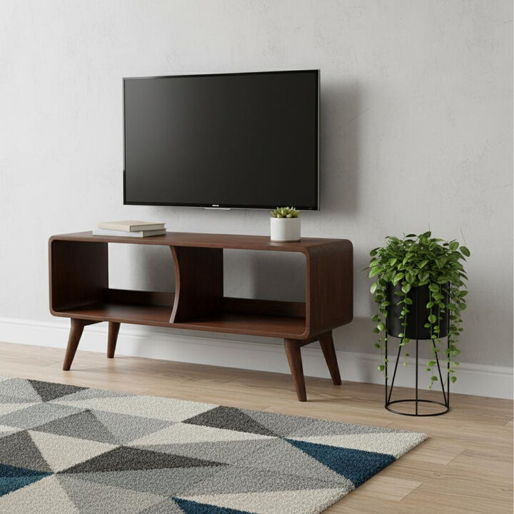 HomeRoots 39" Brown Solid Wood Enclosed and Open Storage TV Stand