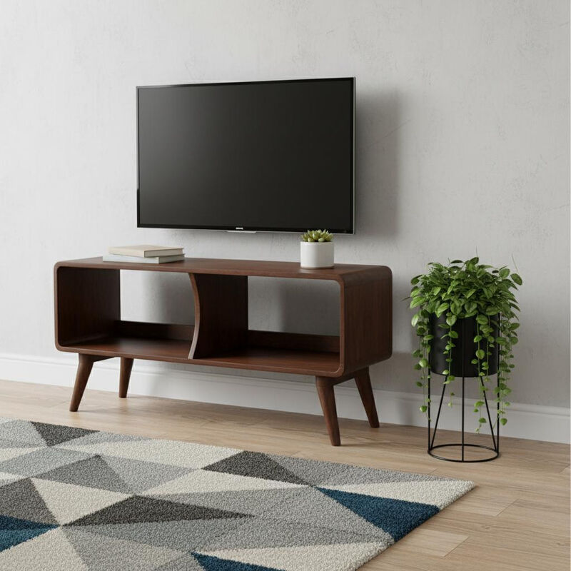HomeRoots 39" Brown Solid Wood Enclosed and Open Storage TV Stand image number 1