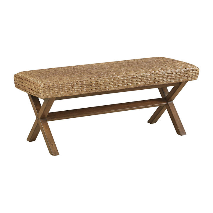 Gracie Mills Azami Mahogany Bench with Water Hyacinth Seat