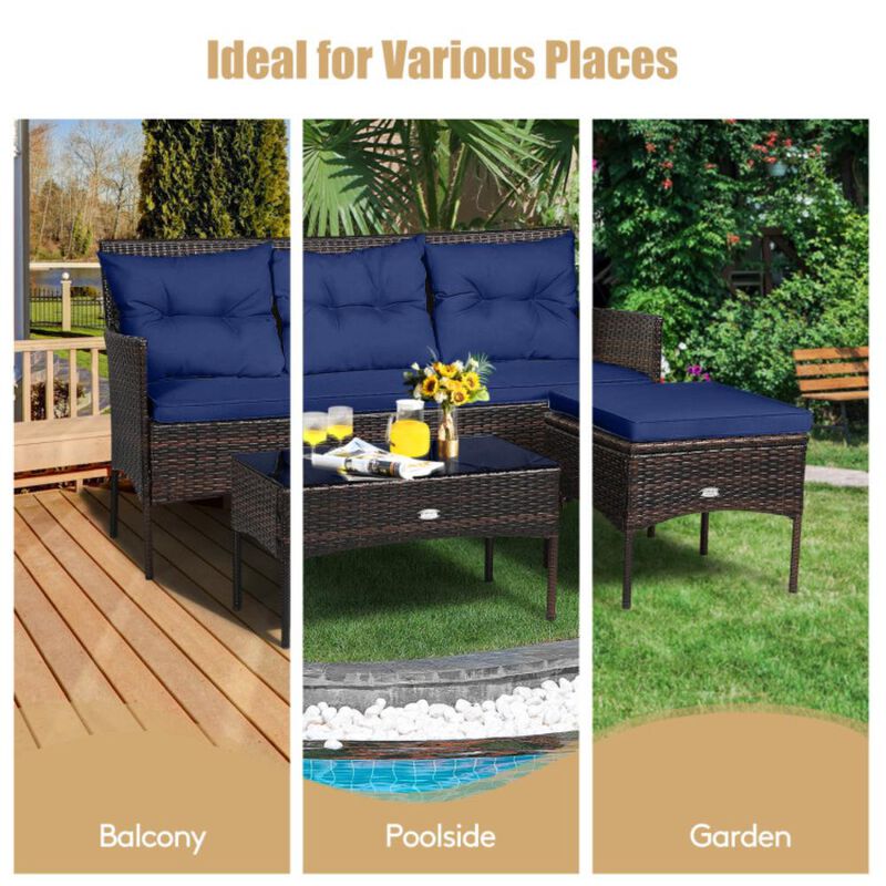 Hivvago 3 Pieces Patio Furniture Sectional Set with 5 Cozy Cushions