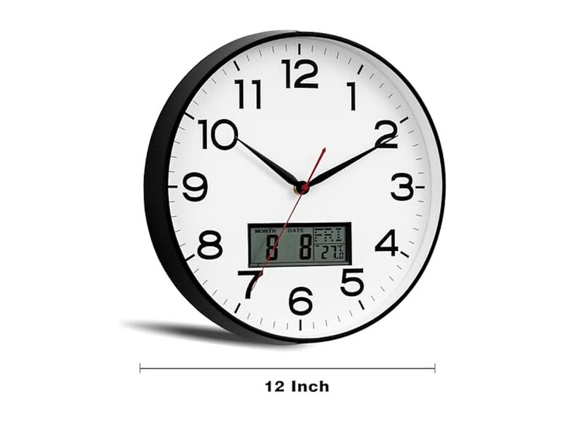LCD Display Perpetual Calendar Temperature Wall Clock 12 Inch Silent Non Ticking image number 3