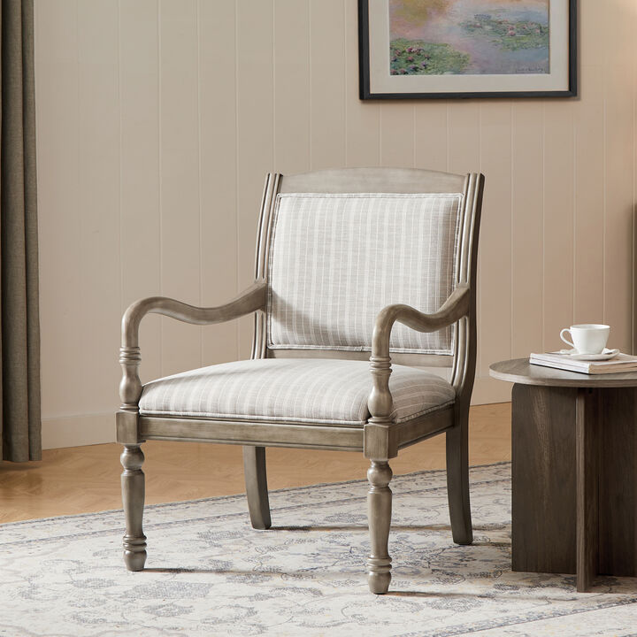 Merax Solid Wood Accent Chair with Cylindrical Spindle Legs, Carved Details, Durable Polyester Upholstery