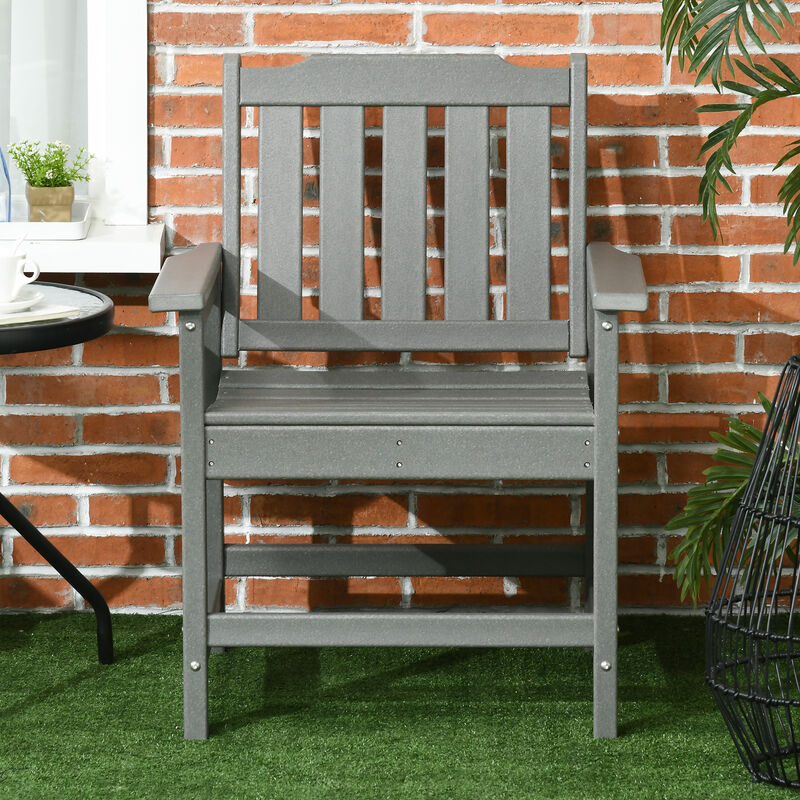Outsunny 2 Piece All-Weather Patio Chairs, HDPE Patio Dining Chair Set, Heavy Duty Wood-Like Outdoor Furniture for Garden, Backyard, Deck, Porch, Lawn, Gray
