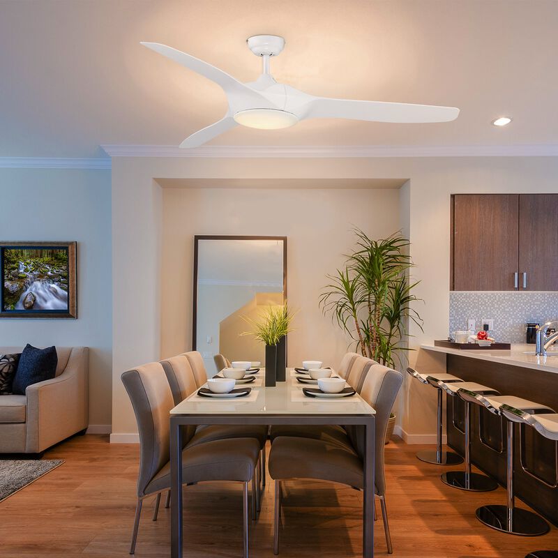 White Modern Lighting: Ceiling Fan with LED Light and Remote with Remote Controller
