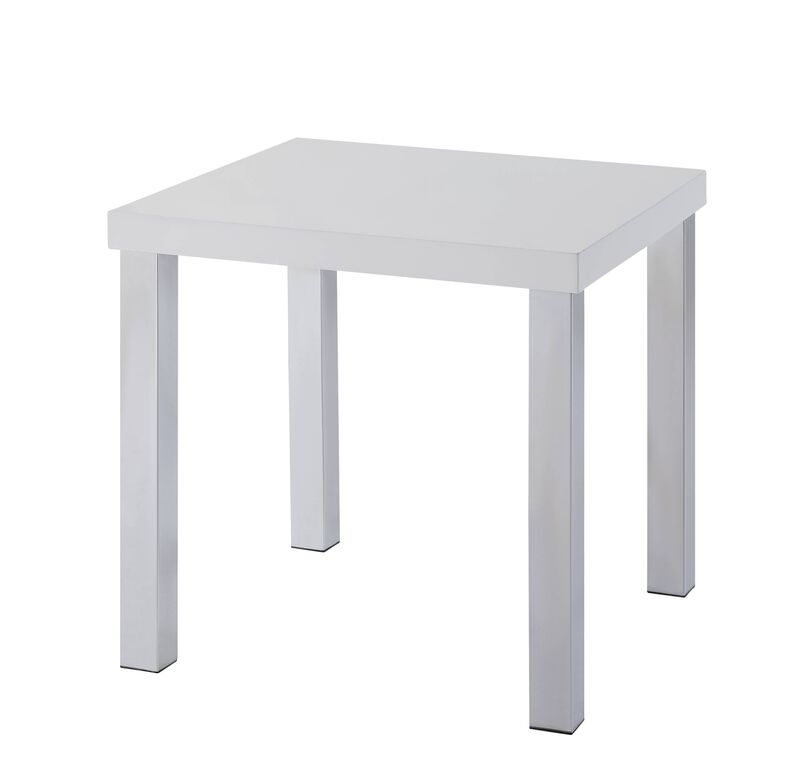 ACME Harta End Table, White High Gloss & Chrome
