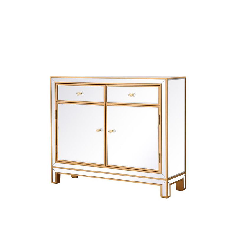 Elegant Decor End table 2 drawers 2 doors 38in. W x 12in. D x 32in. H in gold
