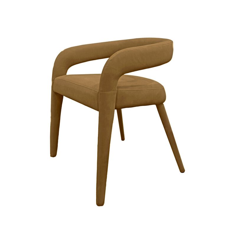 Lon 23 Inch Dining Chair, Cushioned Seat, Curved Open Back, Tan Polyester - Benzara image number 0