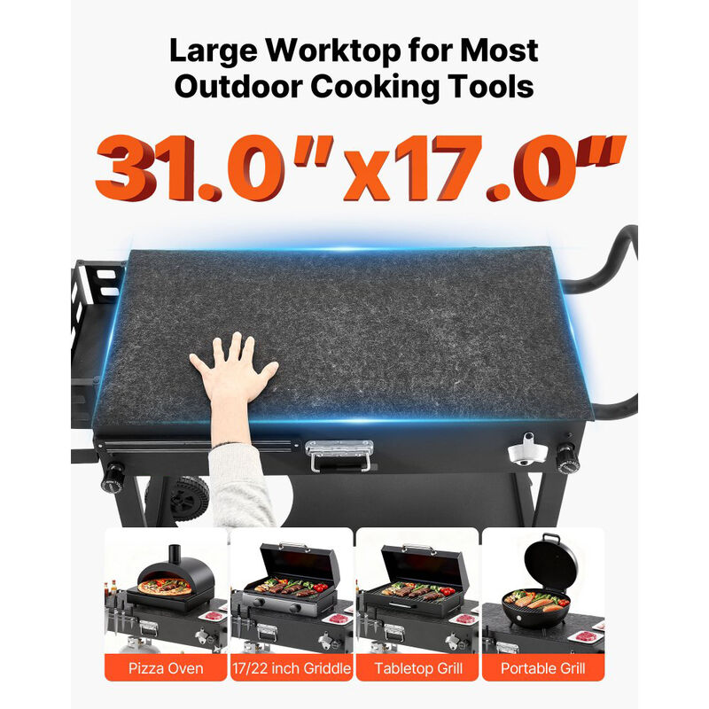 Outdoor Grill Cart Folding BBQ Prep Table with Wheels Magnetic Rack image number 5