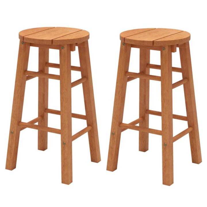 Hivvago 24-Inch Outdoor Wood Bar Stools Set of 2 with Round Seat and Footrest