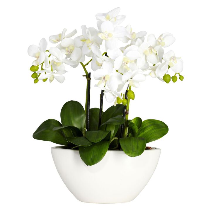 Nearly Natural 15-in Phalaenopsis w/White Vase