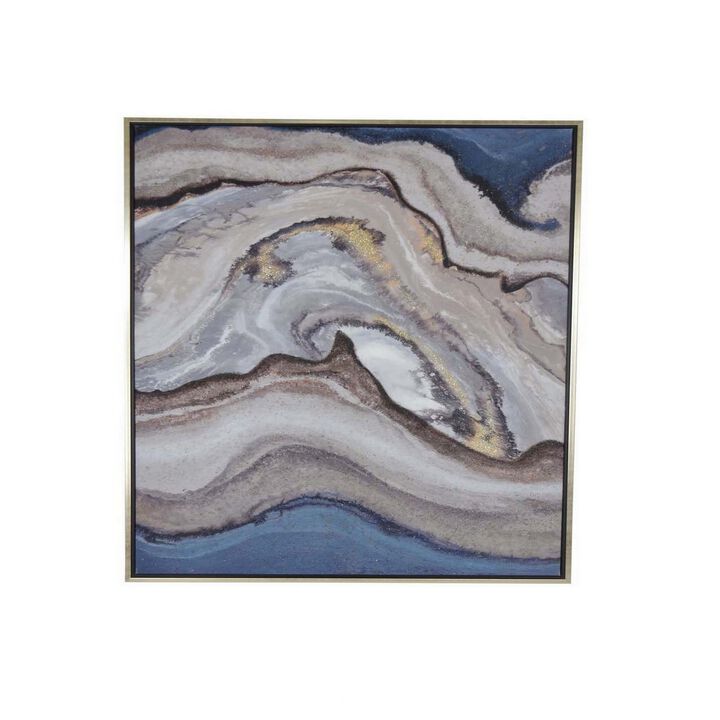 36 x 47 Framed Canvas, Blue Abstract Oil Painting Natural Fiber, Multicolor - Benzara
