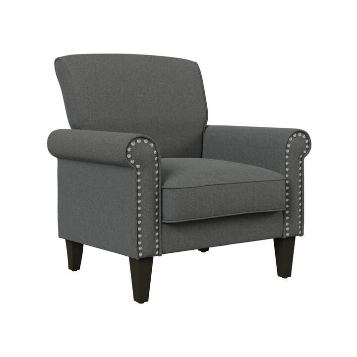 HL Home Furnishings Traditional Armchair with Nailheads in Charcoal Grey Linen
