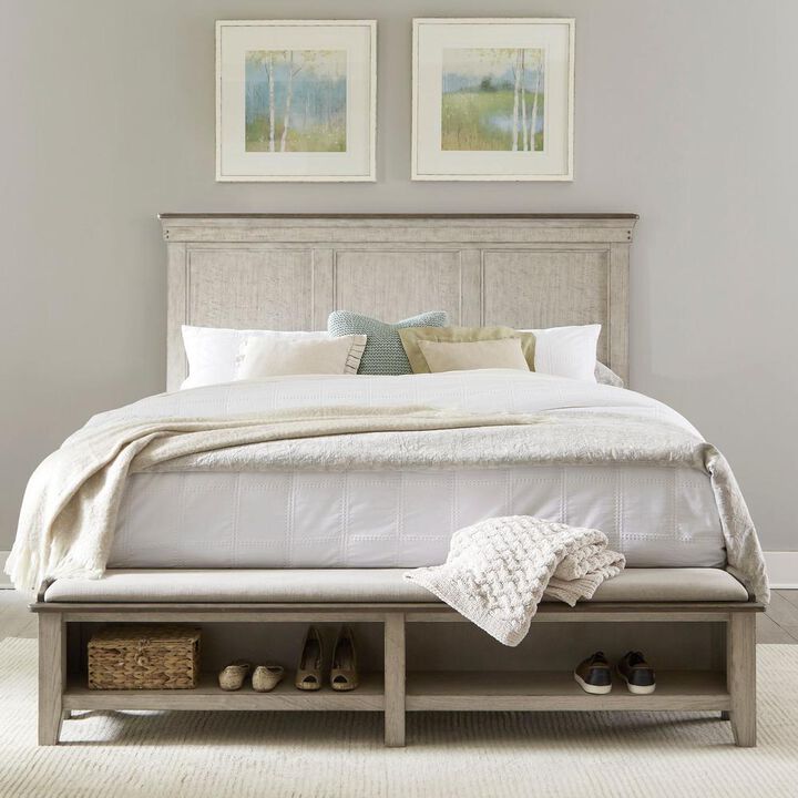 Liberty Furniture Ivy Hollow King Storage Bed in Weathered Linen Finish w/ Dusty Taupe Tops